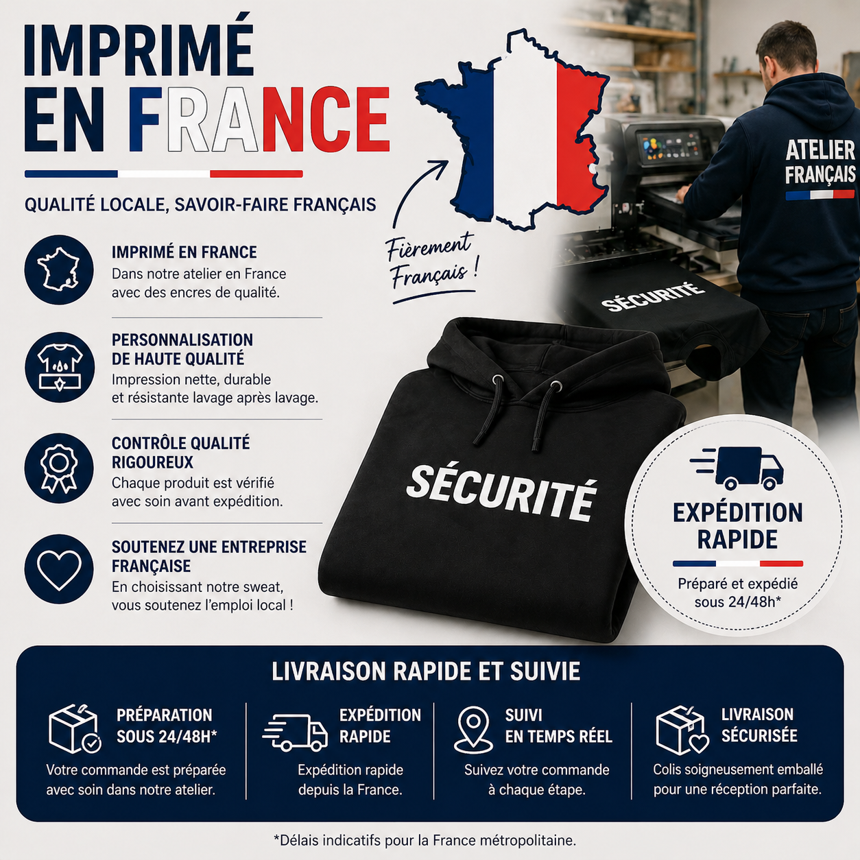 Sweat personnalisé à capuche – Texte ou logo