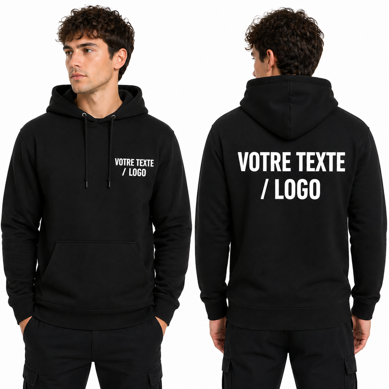 Sweat personnalisé à capuche – Texte ou logo